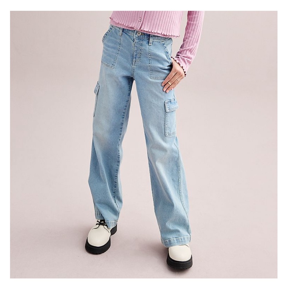 SO Girls 16plus Denim Cargo Wide Leg Jeans